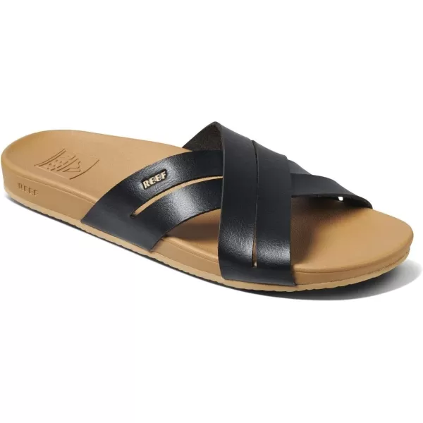 imageREEF Cushion Spring Bloom Womens Fashion Slide Sandal Ultra Soft Cushion FootbedBlackTan