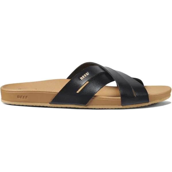 imageREEF Cushion Spring Bloom Womens Fashion Slide Sandal Ultra Soft Cushion FootbedBlackTan