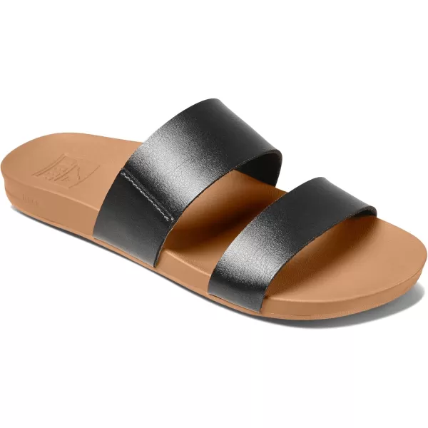 imageREEF Cushion Vista Womens Fashion Slide Sandal Vegan Leather Strap Ultra Soft Cushion FootbedBlackNatural