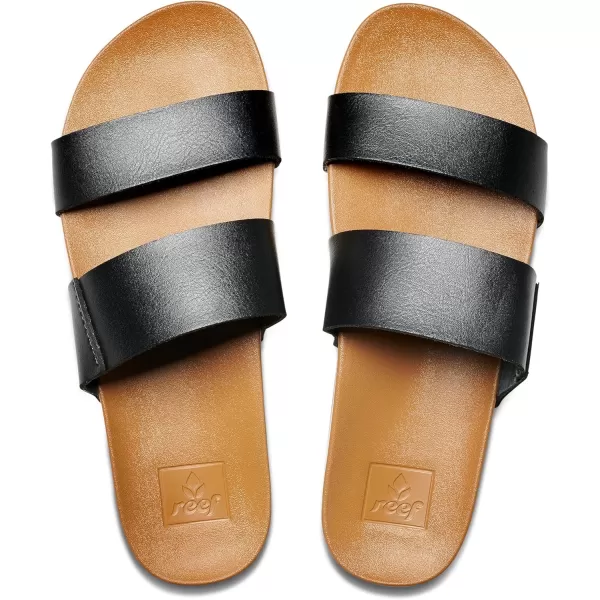 imageREEF Cushion Vista Womens Fashion Slide Sandal Vegan Leather Strap Ultra Soft Cushion FootbedBlackNatural