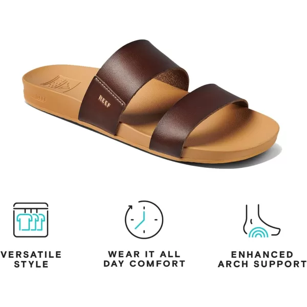 imageREEF Cushion Vista Womens Fashion Slide Sandal Vegan Leather Strap Ultra Soft Cushion FootbedChocolate