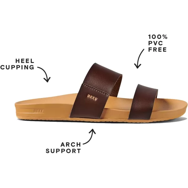 imageREEF Cushion Vista Womens Fashion Slide Sandal Vegan Leather Strap Ultra Soft Cushion FootbedChocolate