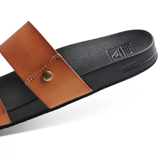 imageREEF Cushion Vista Womens Fashion Slide Sandal Vegan Leather Strap Ultra Soft Cushion FootbedCognac Black