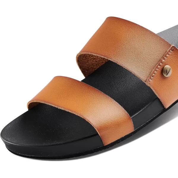 imageREEF Cushion Vista Womens Fashion Slide Sandal Vegan Leather Strap Ultra Soft Cushion FootbedCognac Black