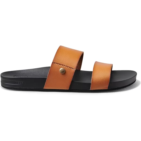 imageREEF Cushion Vista Womens Fashion Slide Sandal Vegan Leather Strap Ultra Soft Cushion FootbedCognac Black