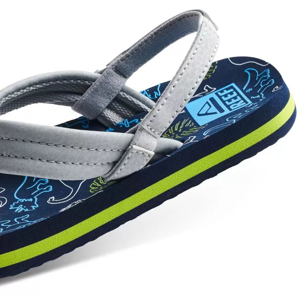 imageREEF Little Ahi UnisexChild Beach Flip Flop Soft Cushion Footbed Water Friendly BackstrapNavyGrey Dino