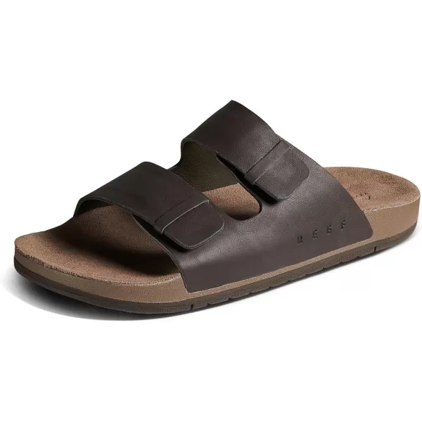 imageREEF Ojai Two Bar Mens Fashion Slide Sandal Premium Suede Soft Cushion FootbedBrown Leather