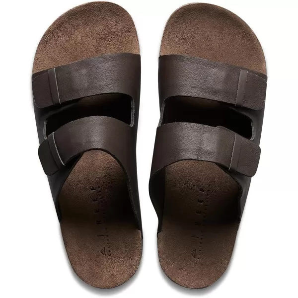 imageREEF Ojai Two Bar Mens Fashion Slide Sandal Premium Suede Soft Cushion FootbedBrown Leather
