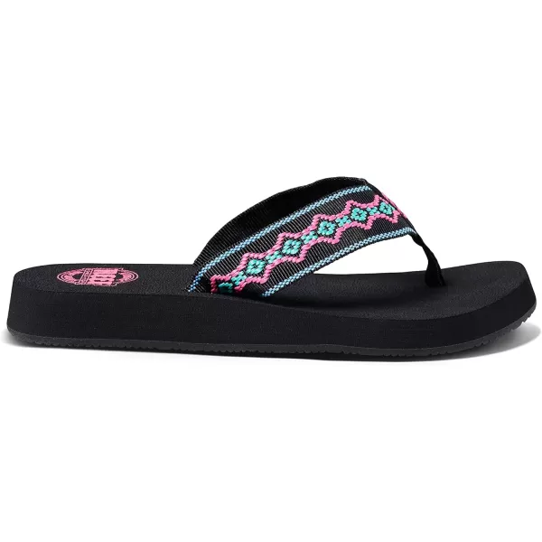 imageREEF Sandy Womens Beach Flip Flop Soft Woven Strap Made From 100 Recycled PETBlack Neon