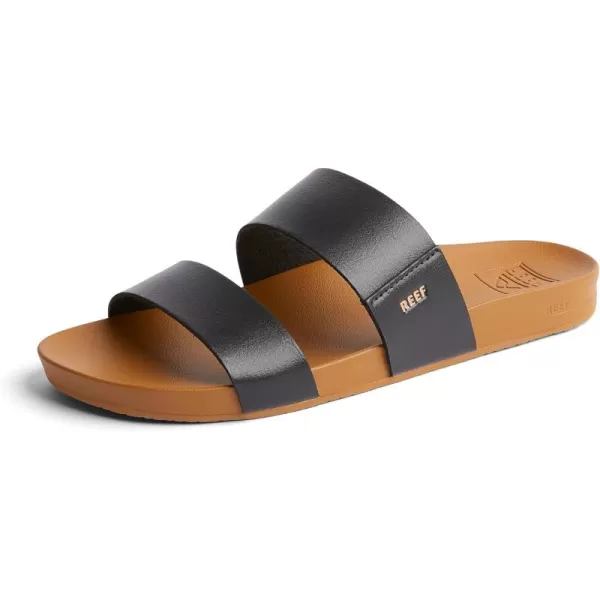 imageREEF Cushion Vista Womens Fashion Slide Sandal Vegan Leather Strap Ultra Soft Cushion FootbedBlackNatural