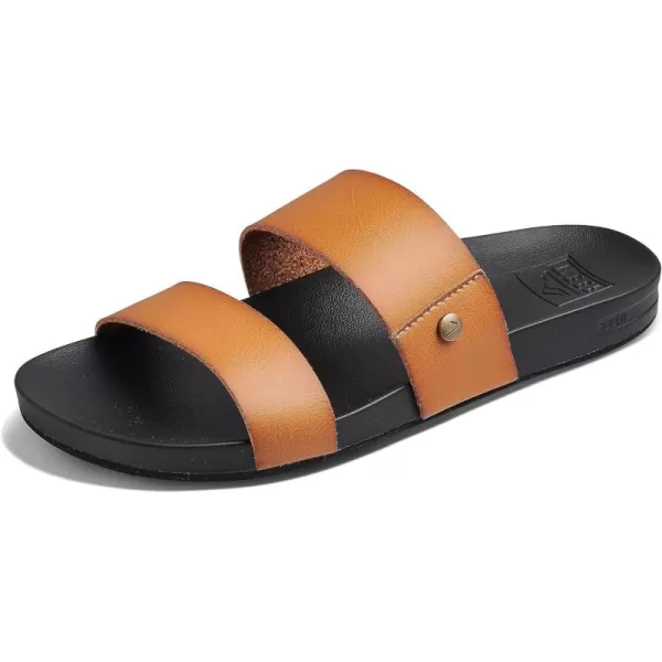 imageREEF Cushion Vista Womens Fashion Slide Sandal Vegan Leather Strap Ultra Soft Cushion FootbedCognac Black