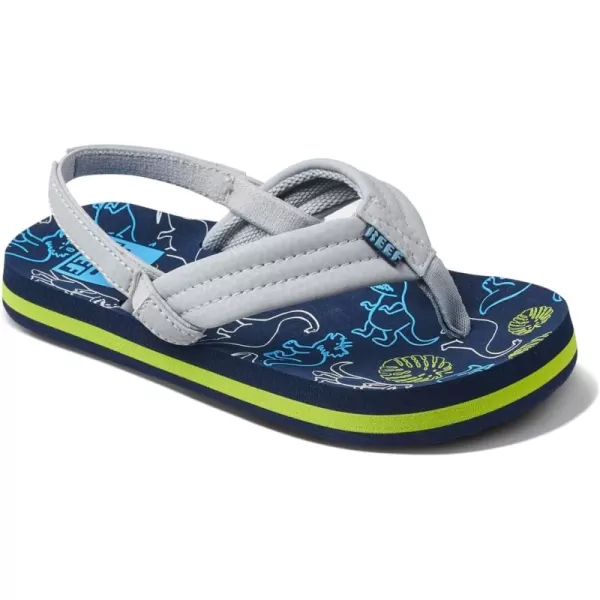 imageREEF Little Ahi UnisexChild Beach Flip Flop Soft Cushion Footbed Water Friendly BackstrapNavyGrey Dino