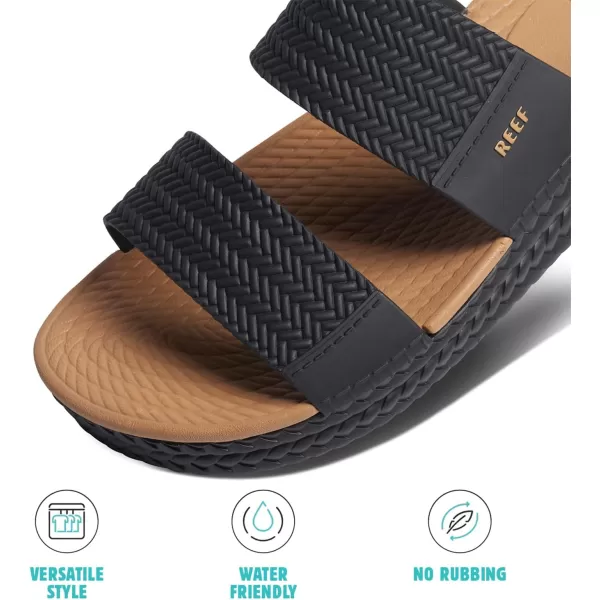 imageREEF Water Vista Slide Womens Platform Slide Water Friendly Arch SupportBlackTan