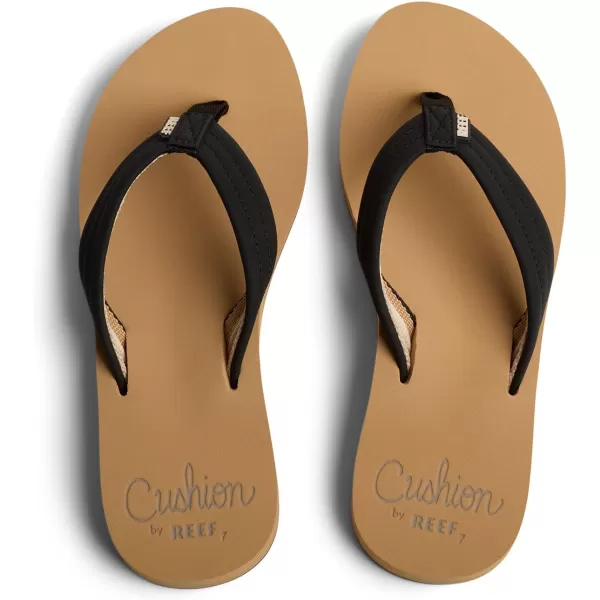 imageREEF Cushion Breeze Womens Flip Flop Ultra Soft Cushion Footbed Arch SupportBlackTan