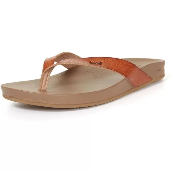 imageREEF Cushion Court Womens Flip Flop Molded Cushion Footbed Arch SupportBrownBrown Snake