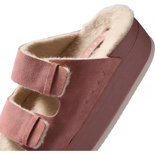 imageREEF Ojai Ciara Womens Platform Slide Cozy Faux Fur Footbed Full Grain LeatherCork