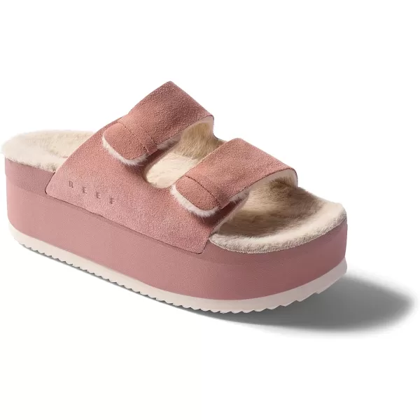 imageREEF Ojai Ciara Womens Platform Slide Cozy Faux Fur Footbed Full Grain LeatherCork