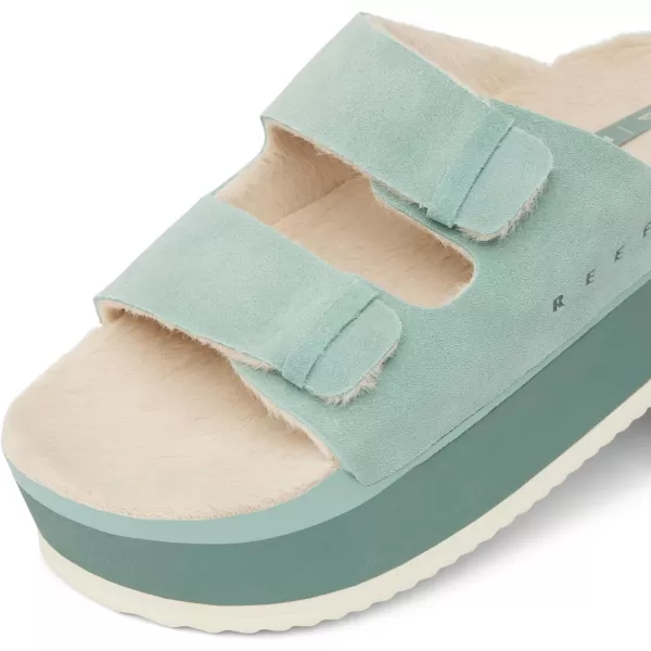imageREEF Ojai Ciara Womens Platform Slide Cozy Faux Fur Footbed Full Grain LeatherFrosty