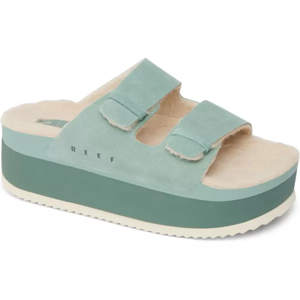 imageREEF Ojai Ciara Womens Platform Slide Cozy Faux Fur Footbed Full Grain LeatherFrosty
