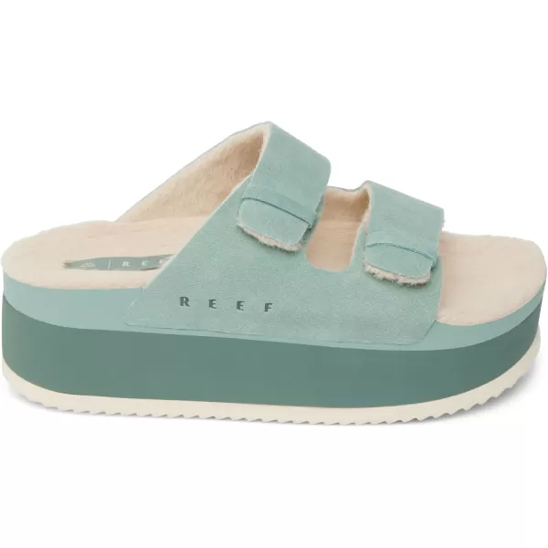imageREEF Ojai Ciara Womens Platform Slide Cozy Faux Fur Footbed Full Grain LeatherFrosty