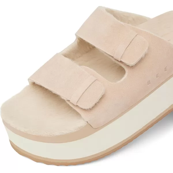 imageREEF Ojai Ciara Womens Platform Slide Cozy Faux Fur Footbed Full Grain LeatherTan