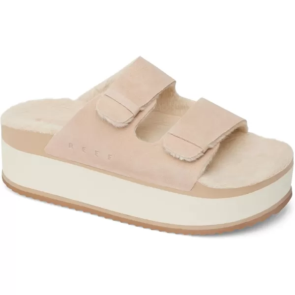 imageREEF Ojai Ciara Womens Platform Slide Cozy Faux Fur Footbed Full Grain LeatherTan