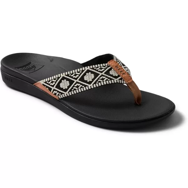 imageREEF Ortho Woven Womens Flip Flop Arch Support and Soft Cushion FootbedBlackWhite