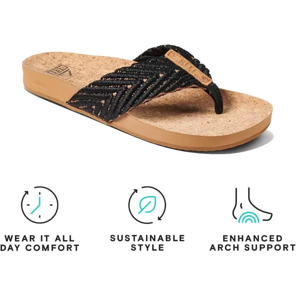 imageReef Womens Cushion Strand SandalBlackNatural