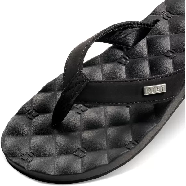 imageREEF Dreams Womens Flip Flop Memory Foam Cushion Footbed Faux Leather Satin Lined StrapBlackBlack