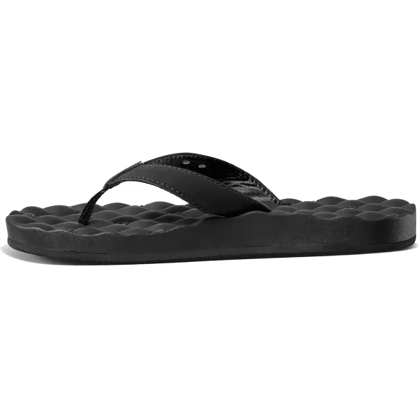 imageREEF Dreams Womens Flip Flop Memory Foam Cushion Footbed Faux Leather Satin Lined StrapBlackBlack