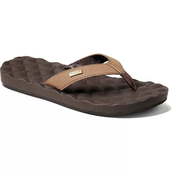 imageREEF Dreams Womens Flip Flop Memory Foam Cushion Footbed Faux Leather Satin Lined StrapBrown