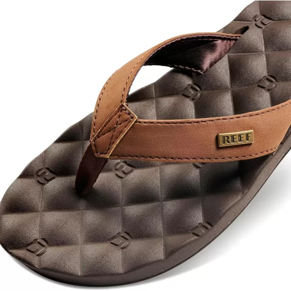 imageREEF Dreams Womens Flip Flop Memory Foam Cushion Footbed Faux Leather Satin Lined StrapBrown