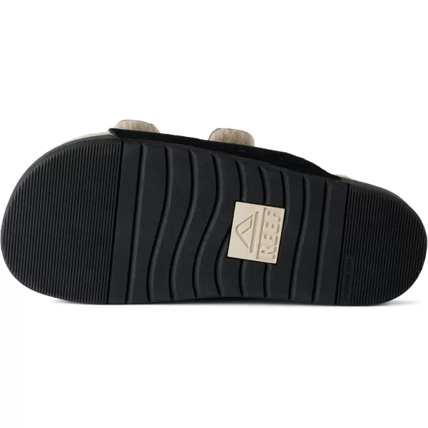 imageREEF Ojai Two Bar Cozy Womens Slide Faux Fur Footbed Full Grain LeatherRaven