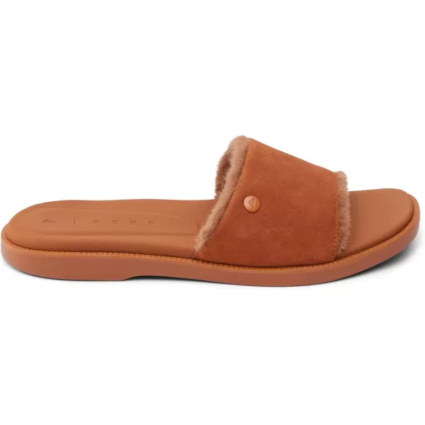 imageREEF Sunny Arrianah Cozy Womens Slide Sandal Full Grain Leather Soft Faux Fur Lined StrapCocoa