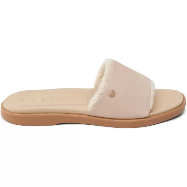 imageREEF Sunny Arrianah Cozy Womens Slide Sandal Full Grain Leather Soft Faux Fur Lined StrapTan