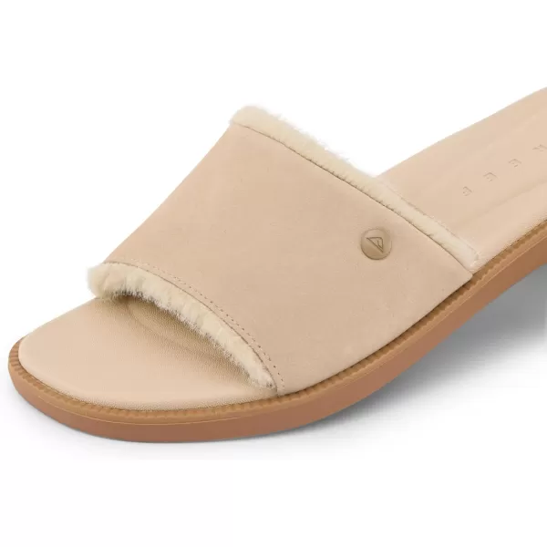 imageREEF Sunny Arrianah Cozy Womens Slide Sandal Full Grain Leather Soft Faux Fur Lined StrapTan