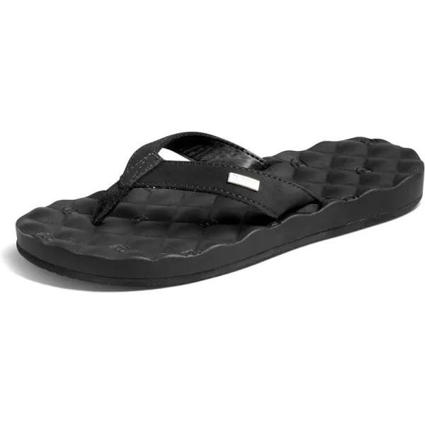 imageREEF Dreams Womens Flip Flop Memory Foam Cushion Footbed Faux Leather Satin Lined StrapBlackBlack