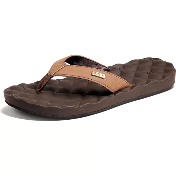 imageREEF Dreams Womens Flip Flop Memory Foam Cushion Footbed Faux Leather Satin Lined StrapBrown