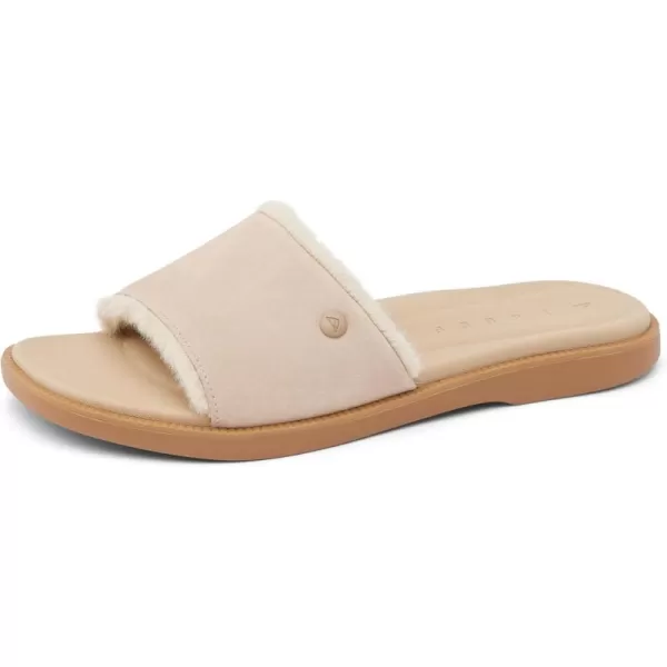 imageREEF Sunny Arrianah Cozy Womens Slide Sandal Full Grain Leather Soft Faux Fur Lined StrapTan