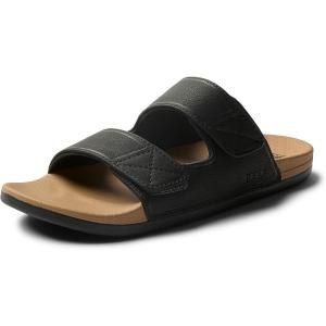 imageREEF Cushion Tradewind SL Mens Slides Adjustable Velcro Vegan Leather Straps Ultra Soft Cushion FootbedBlackTan