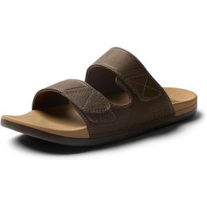 imageREEF Cushion Tradewind SL Mens Slides Adjustable Velcro Vegan Leather Straps Ultra Soft Cushion FootbedChocolateTan