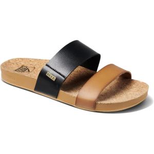 imageREEF Cushion Vista Womens Fashion Slide Sandal Vegan Leather Strap Ultra Soft Cushion FootbedBlack Duo