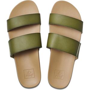 imageREEF Cushion Vista Womens Fashion Slide Sandal Vegan Leather Strap Ultra Soft Cushion FootbedGrn Olive Oli