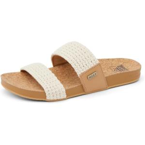 imageREEF Cushion Vista Womens Fashion Slide Sandal Vegan Leather Strap Ultra Soft Cushion FootbedNatural Crochet Textile