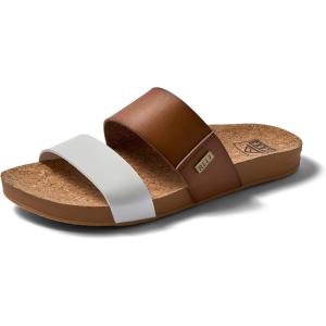 imageREEF Cushion Vista Womens Fashion Slide Sandal Vegan Leather Strap Ultra Soft Cushion FootbedWhite Duo