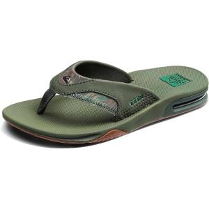 imageREEF Mens Fanning Bottle Opener Flip FlopsOlive Palm