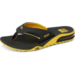imageREEF Mens Fanning Pregame Bottle Opener Flip FlopsBlackYellow