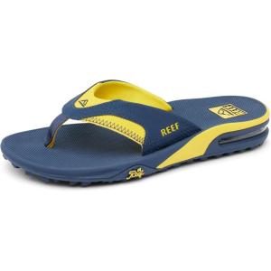 imageREEF Mens Fanning Pregame Bottle Opener Flip FlopsNavyYellow