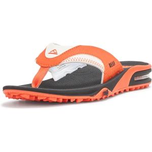 imageREEF Mens Fanning Pregame Bottle Opener Flip FlopsOrangeWhiteBlack