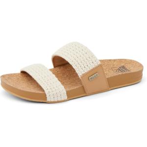 imageREEF Cushion Vista Womens Fashion Slide Sandal Vegan Leather Strap Ultra Soft Cushion FootbedNatural Crochet